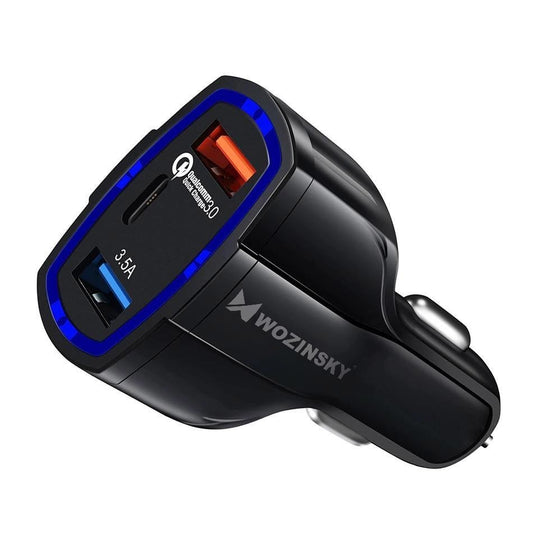 Φορτιστής αυτοκινήτου WZK WCC-01, 36W, 3.5A, 1 x USB-C - 2 x USB-A, Μαύρο