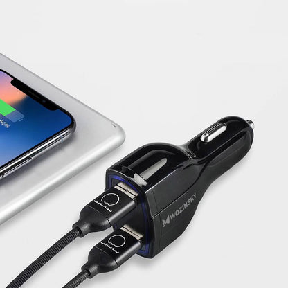 Φορτιστής αυτοκινήτου WZK WCC-01, 36W, 3.5A, 1 x USB-C - 2 x USB-A, Μαύρο