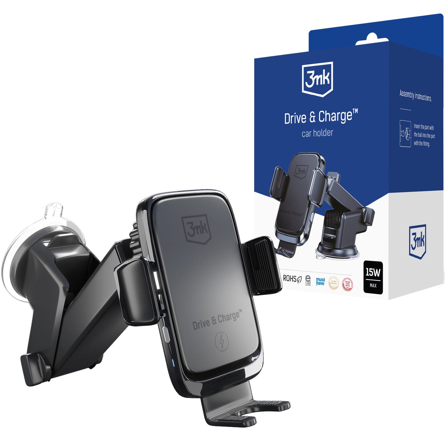 Ασύρματος Φορτιστής Αυτοκινήτου 3MK Drive&Charge, 15W, 1.67A, Μαύρο