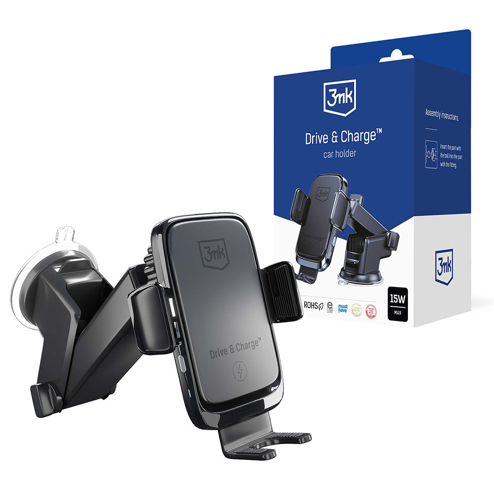 Ασύρματος Φορτιστής Αυτοκινήτου 3MK Drive&Charge, 15W, 1.67A, Μαύρο