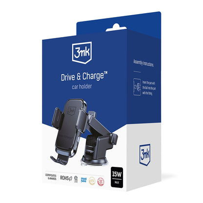 Ασύρματος Φορτιστής Αυτοκινήτου 3MK Drive&Charge, 15W, 1.67A, Μαύρο