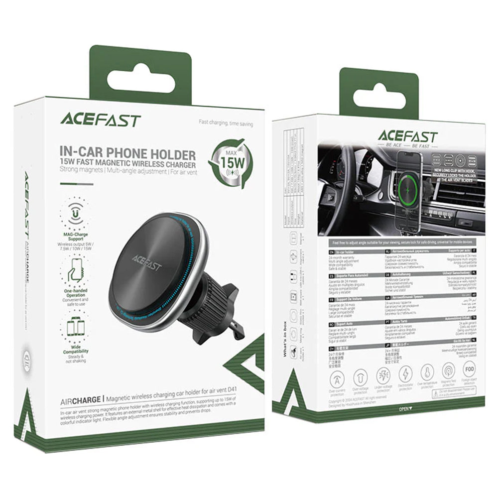 Acefast D41 Wireless Car Charger, 15W, 1.67A, Silver