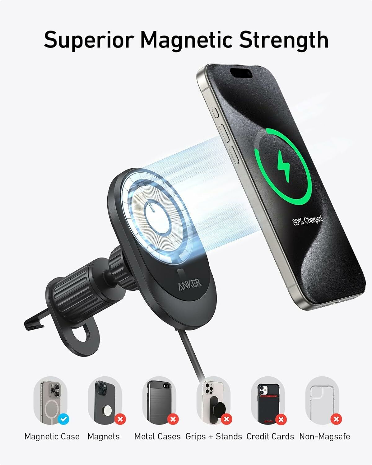 Φορτιστής Αυτοκινήτου Ασύρματος Anker MagGo, 15W, 1.67A, Μαύρο B2932G11