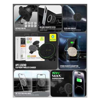 Ασύρματος Φορτιστής Αυτοκινήτου Blueo Ape Legend, 15W, 1.67A, Μαύρο