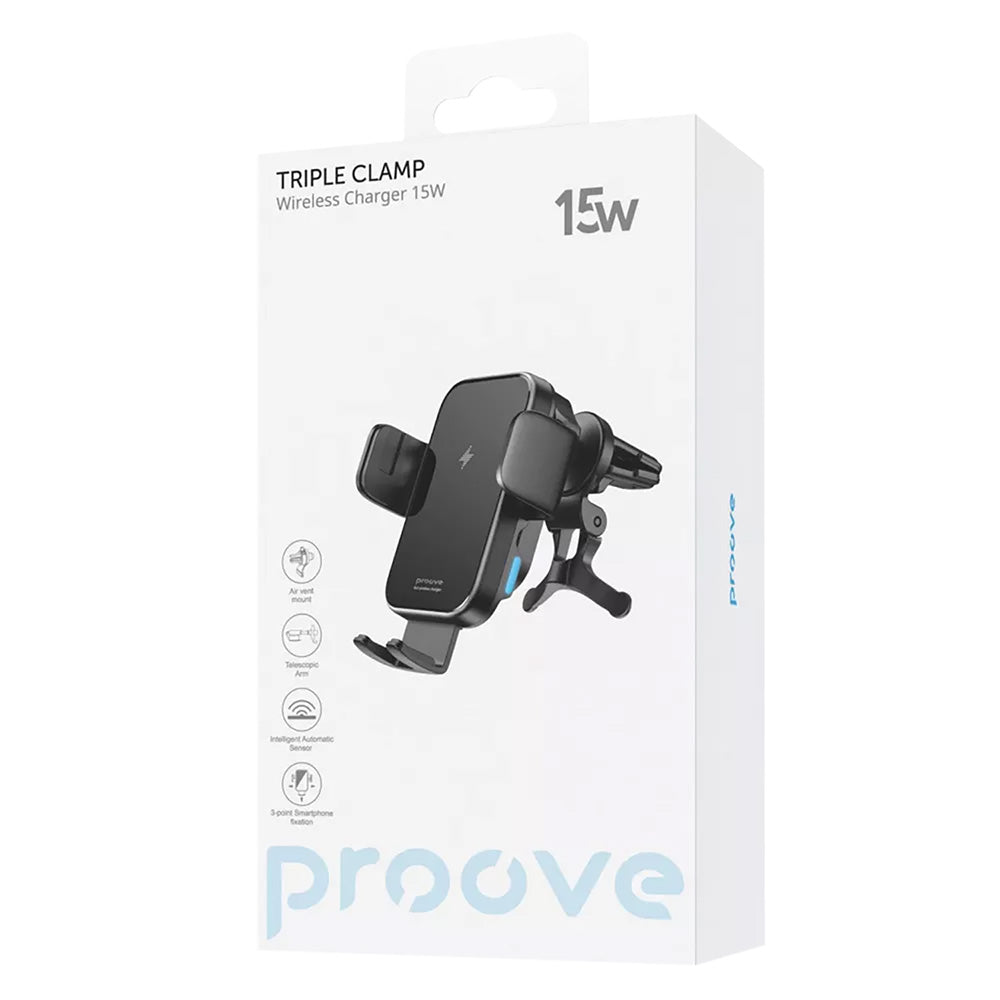 Ασύρματος Φορτιστής Αυτοκινήτου Proove Triple Clamp, 15W, 1.67A, Μαύρο WHTC15010001