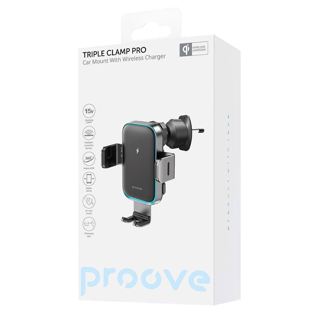 Ασύρματος Φορτιστής Αυτοκινήτου Proove Triple Clamp Pro, 15W, 1.67A, Γκρι WHTP15010004