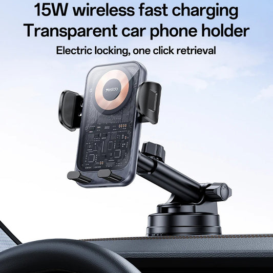 Yesido C307 Wireless Car Charger, 15W, 1.67A, Black