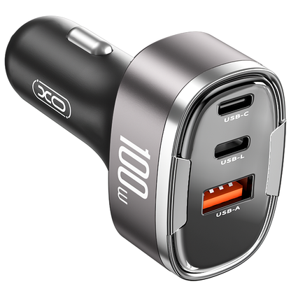 Φορτιστής Αυτοκινήτου XO Design CC61, 100W, 3A, 1 x Lightning - 1 x USB-A - 1 x USB-C, Γκρι