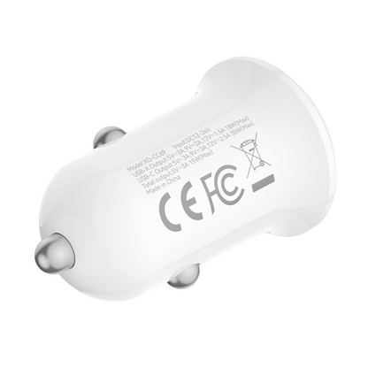 Φορτιστής Αυτοκινήτου XO Design CC69, 30W, 3A, 1 x USB-A - 1 x USB-C, Λευκό