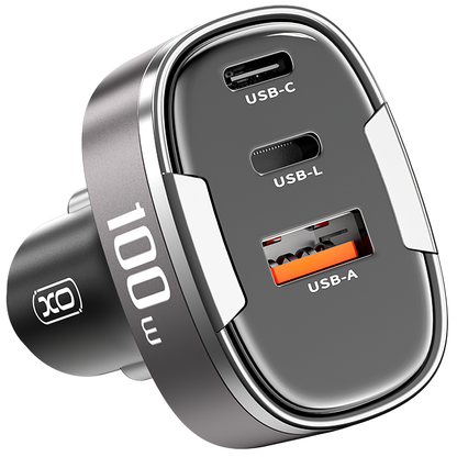 Φορτιστής Αυτοκινήτου XO Design CC61, 100W, 3A, 1 x Lightning - 1 x USB-A - 1 x USB-C, Γκρι