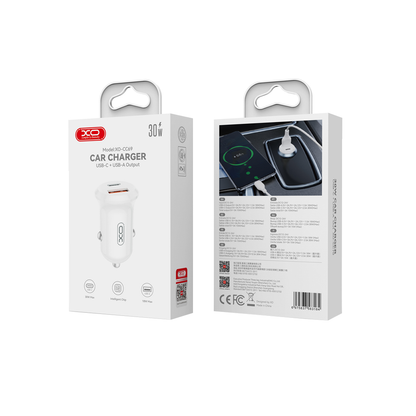 Φορτιστής Αυτοκινήτου XO Design CC69, 30W, 3A, 1 x USB-A - 1 x USB-C, Λευκό