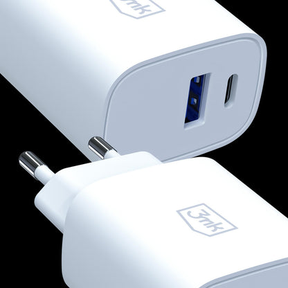 3MK FlowPower Network Charger, 30W, 1 x USB-A - 1 x USB-C, White