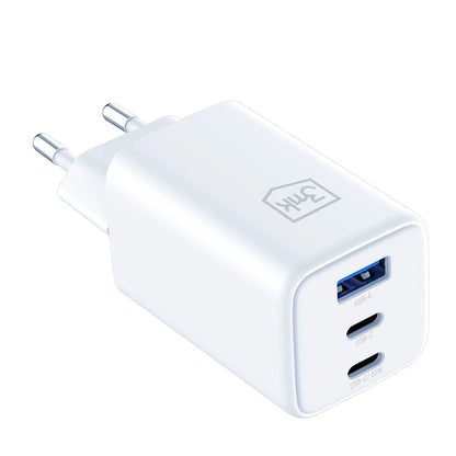 3MK Hyper Network Charger, 65W, 3.25A, 1 x USB-A - 2 x USB-C, White