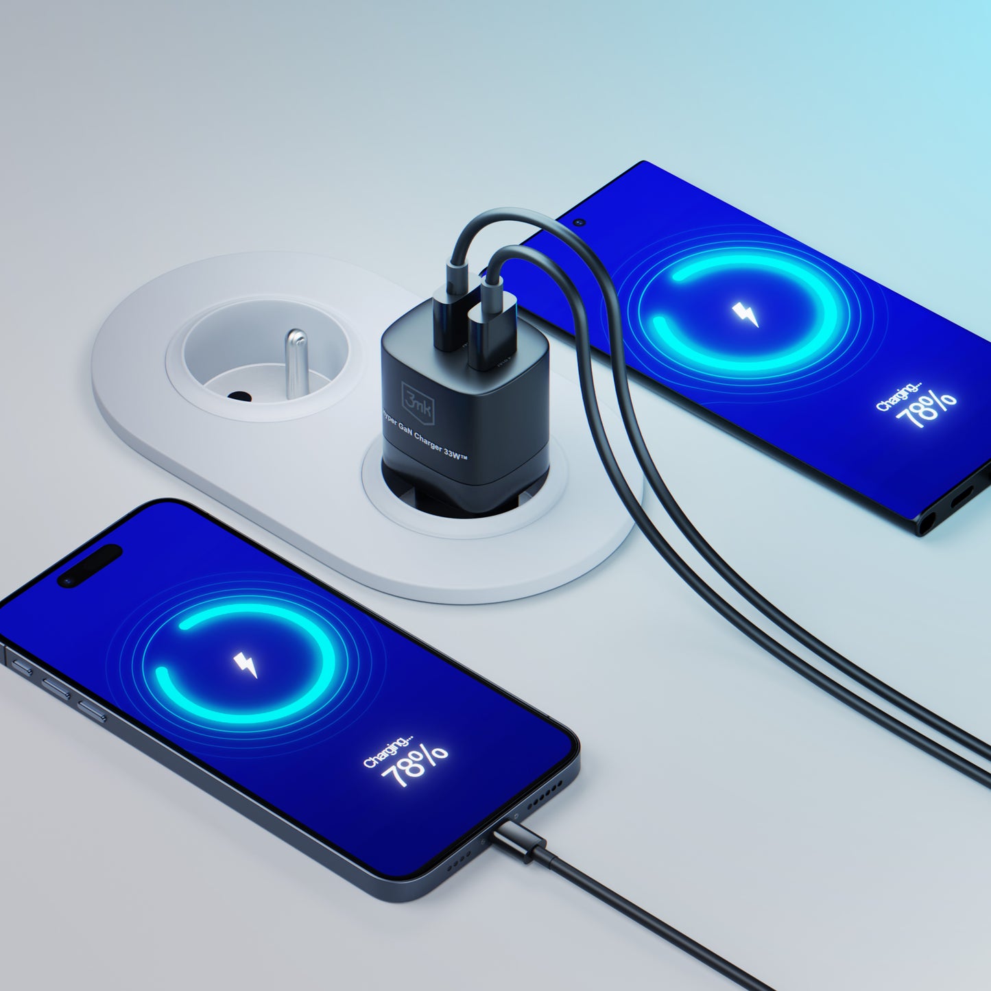 Φορτιστής δικτύου 3MK HyperCharger GaN, 33W, 3A, 1 x USB-A - 1 x USB-C, Μαύρο 