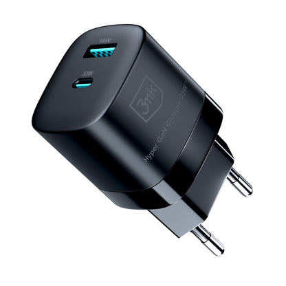 Φορτιστής δικτύου 3MK HyperCharger GaN, 33W, 3A, 1 x USB-A - 1 x USB-C, Μαύρο 