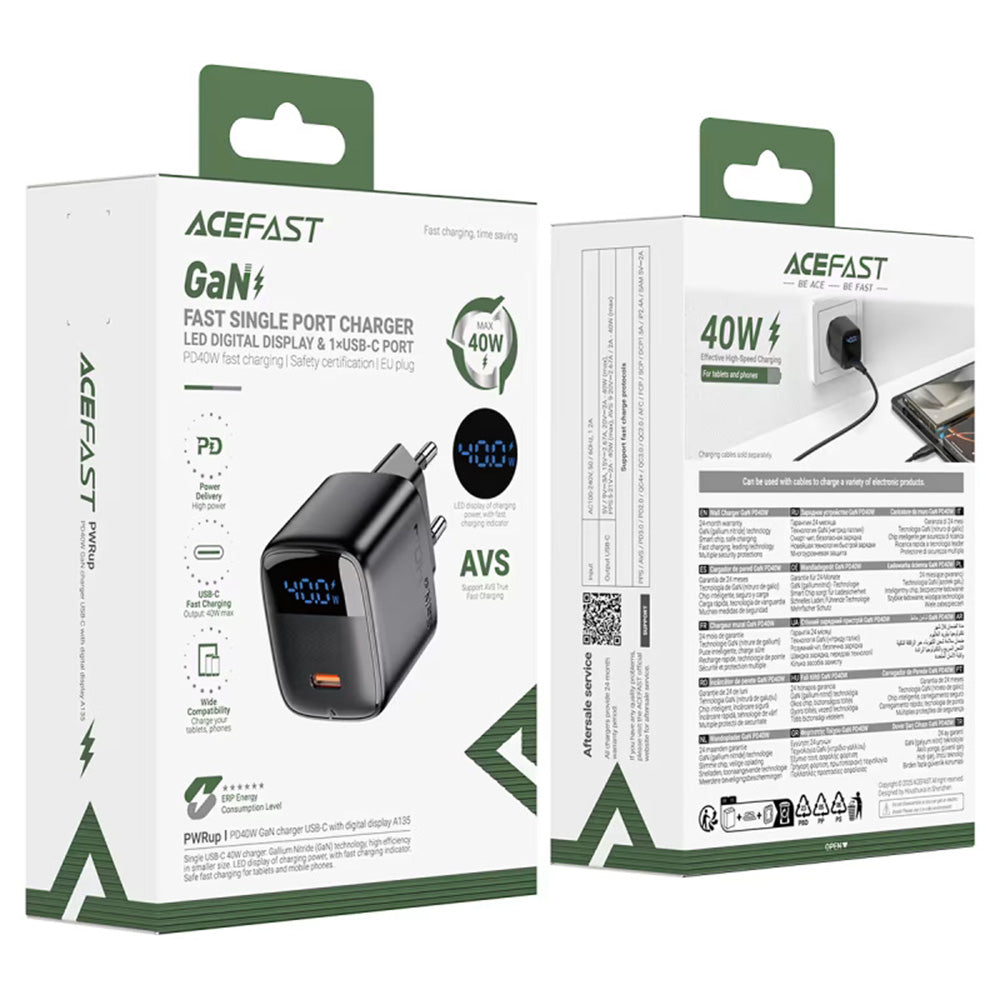 Φορτιστής Δικτύου Acefast A135 Display, 45W, 3A, 1 x USB-C, Μαύρο