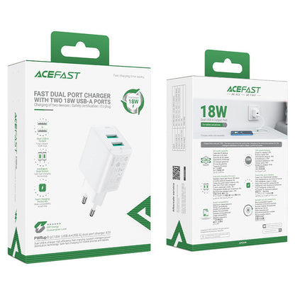 Φορτιστής Δικτύου Acefast A33, 18W, 3A, 2 x USB-A, Μαύρος