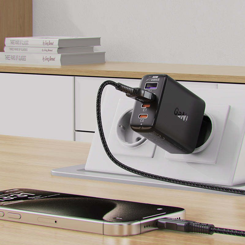 Φορτιστής Δικτύου Acefast A61, 45W, 3A, 2 x USB-A - 2 x USB-C, Μαύρο