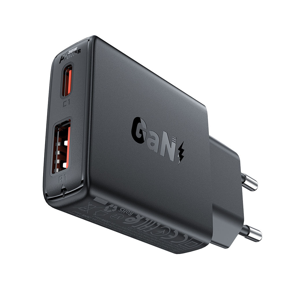 Φορτιστής Δικτύου Acefast A69, 30W, 3A, 1 x USB-A - 1 x USB-C, Μαύρο