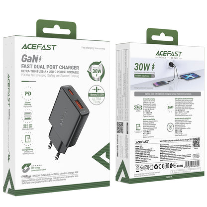 Φορτιστής Δικτύου Acefast A69, 30W, 3A, 1 x USB-A - 1 x USB-C, Μαύρο