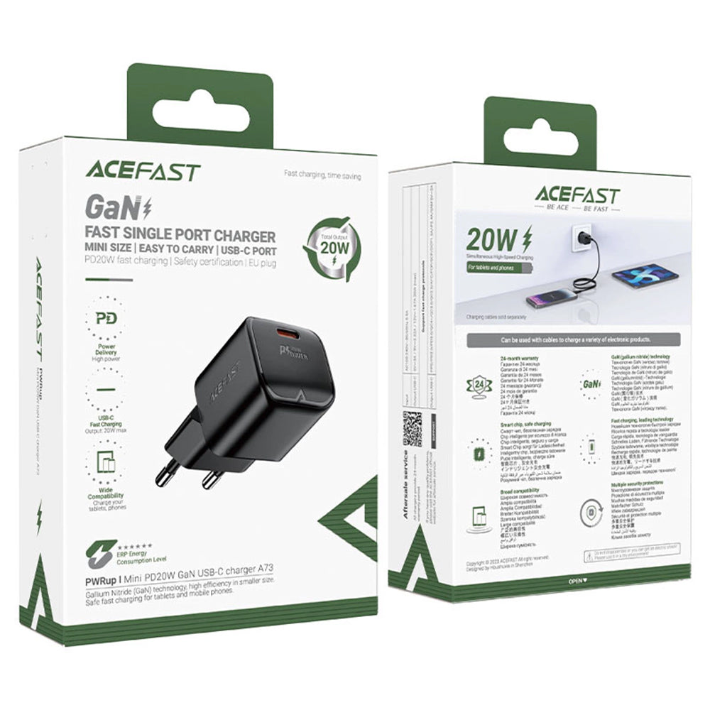 Φορτιστής Δικτύου Acefast A73 Mini, 20W, 3A, 1 x USB-C, Μαύρο