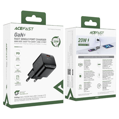 Φορτιστής Δικτύου Acefast A73 Mini, 20W, 3A, 1 x USB-C, Μαύρο