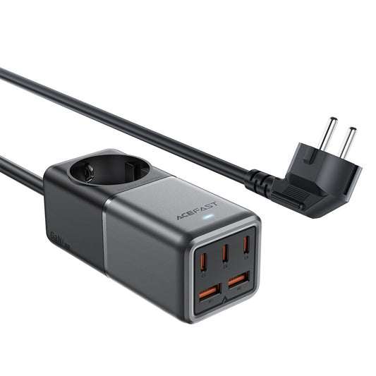 Φορτιστής δικτύου Acefast Z2 GaN, 75W, 5A, 2 x USB-A - 3 x USB-C - 1 x Schuko, γκρι