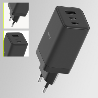 Φορτιστής Δικτύου Allity. ATC-01-65WACC Fast, 65W, 3.25A, 1 x USB-A - 2 x USB-C, Μαύρο