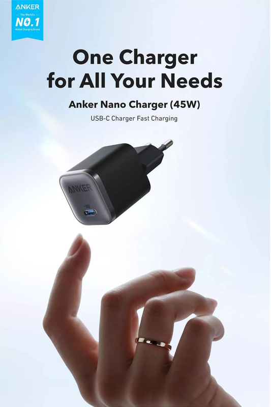 Φορτιστής Δικτύου Anker Nano, 45W, 3A, 1 x USB-C, Μαύρο A2692L11