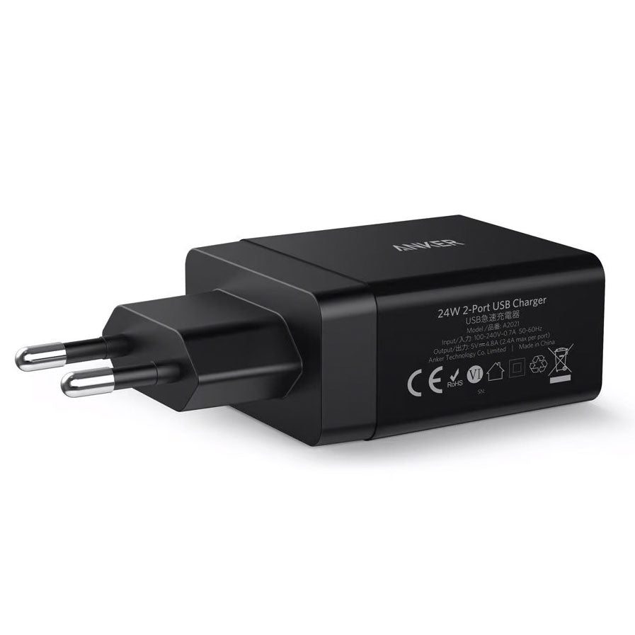 Φορτιστής δικτύου Anker PowerPort, 24W, 2,4A, 2 x USB-A, μαύρο A2021L11 