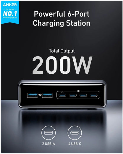 Φορτιστής δικτύου Anker Prime, 200W, 3A, 2 x USB-A - 4 x USB-C, μαύρο A2683341