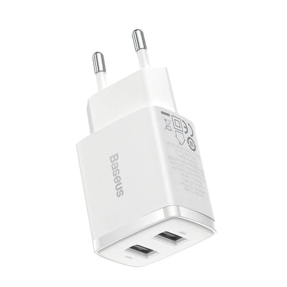 Φορτιστής Δικτύου Baseus Compact, 10.5W, 2.1A, 2 x USB-A, Λευκό CCXJ010202