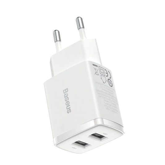 Φορτιστής Δικτύου Baseus Compact, 10.5W, 2.1A, 2 x USB-A, Λευκό CCXJ010202