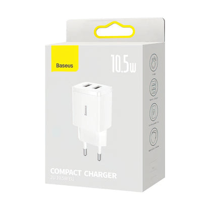 Φορτιστής Δικτύου Baseus Compact, 10.5W, 2.1A, 2 x USB-A, Λευκό CCXJ010202