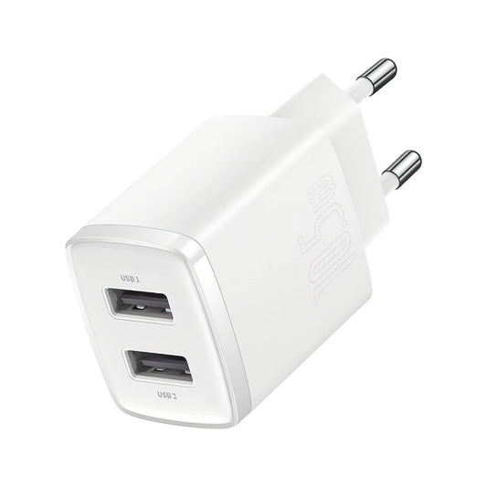 Φορτιστής Δικτύου Baseus Compact, 10.5W, 2.1A, 2 x USB-A, Λευκό CCXJ010202
