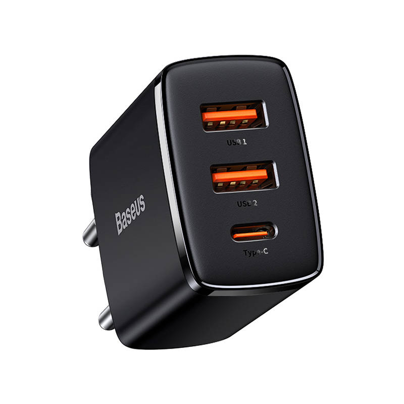 Συμπαγής φορτιστής δικτύου Baseus, 30W, 3A, 1 x USB-C - 2 x USB-A, Μαύρο CCXJ-E01