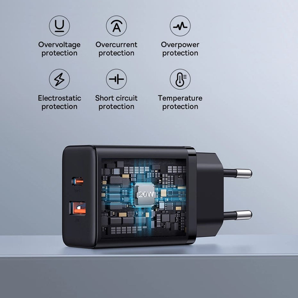 Φορτιστής Δικτύου Baseus Cube, 20W, 3A, 1 x USB-A - 1 x USB-C, Λευκό P10111403213-00