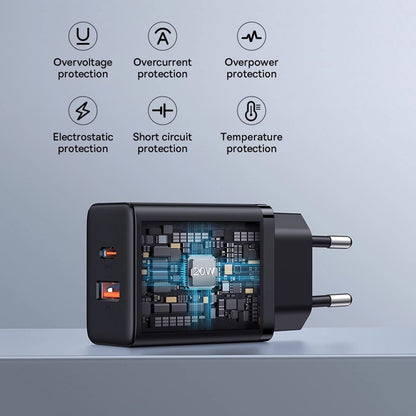 Φορτιστής Δικτύου Baseus Cube, 20W, 3A, 1 x USB-A - 1 x USB-C, Λευκό P10111403213-00