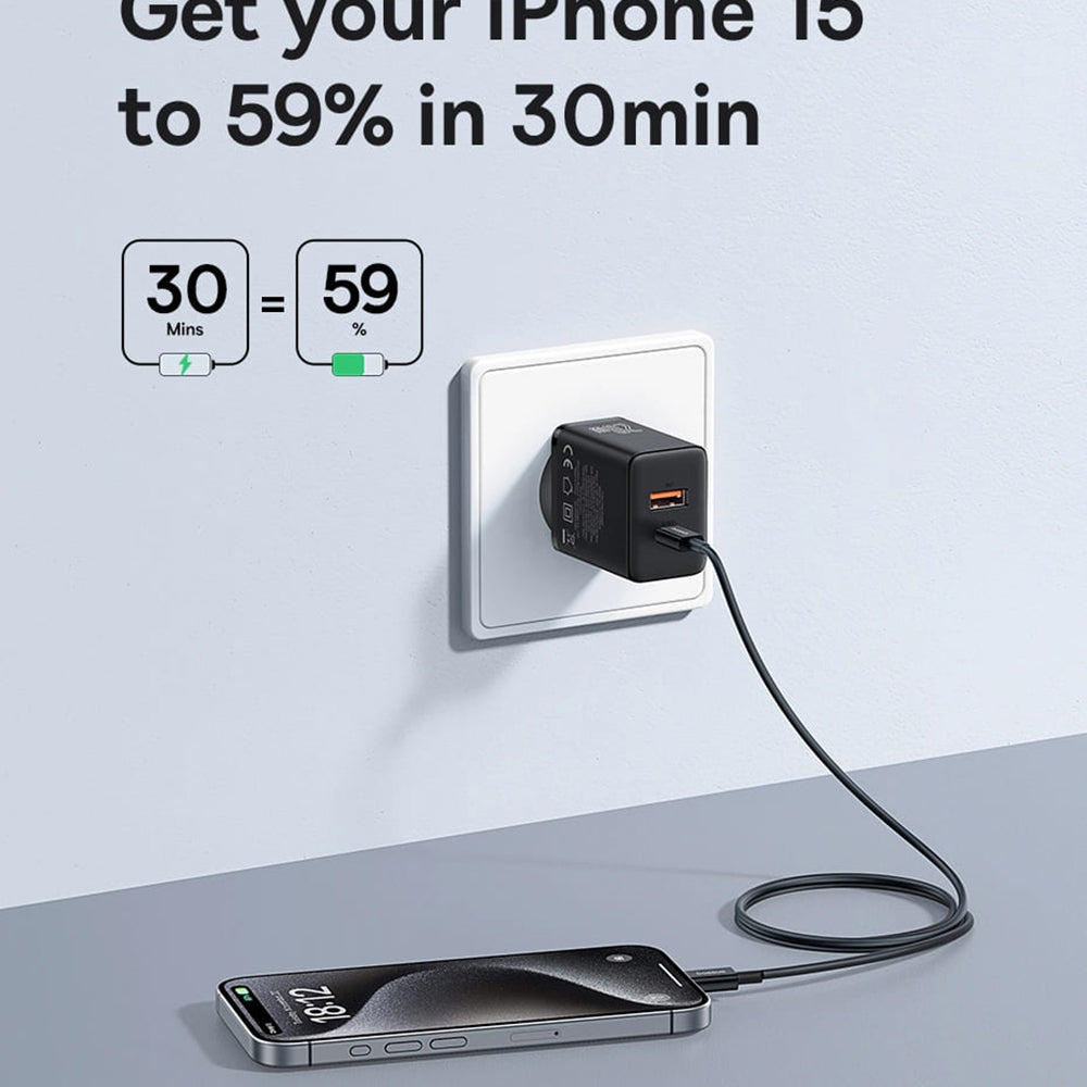 Φορτιστής Δικτύου Baseus Cube, 20W, 3A, 1 x USB-A - 1 x USB-C, Λευκό P10111403213-00