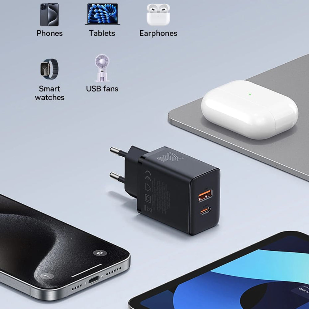 Φορτιστής Δικτύου Baseus Cube, 20W, 3A, 1 x USB-A - 1 x USB-C, Λευκό P10111403213-00