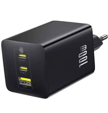 Φορτιστής Δικτύου Baseus EnerFill FE11, 100W, 5A, 1 x USB-A - 2 x USB-C, Γκρι P10182102123