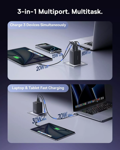 Φορτιστής Δικτύου Baseus EnerFill FE11, 100W, 5A, 1 x USB-A - 2 x USB-C, Γκρι P10182102123