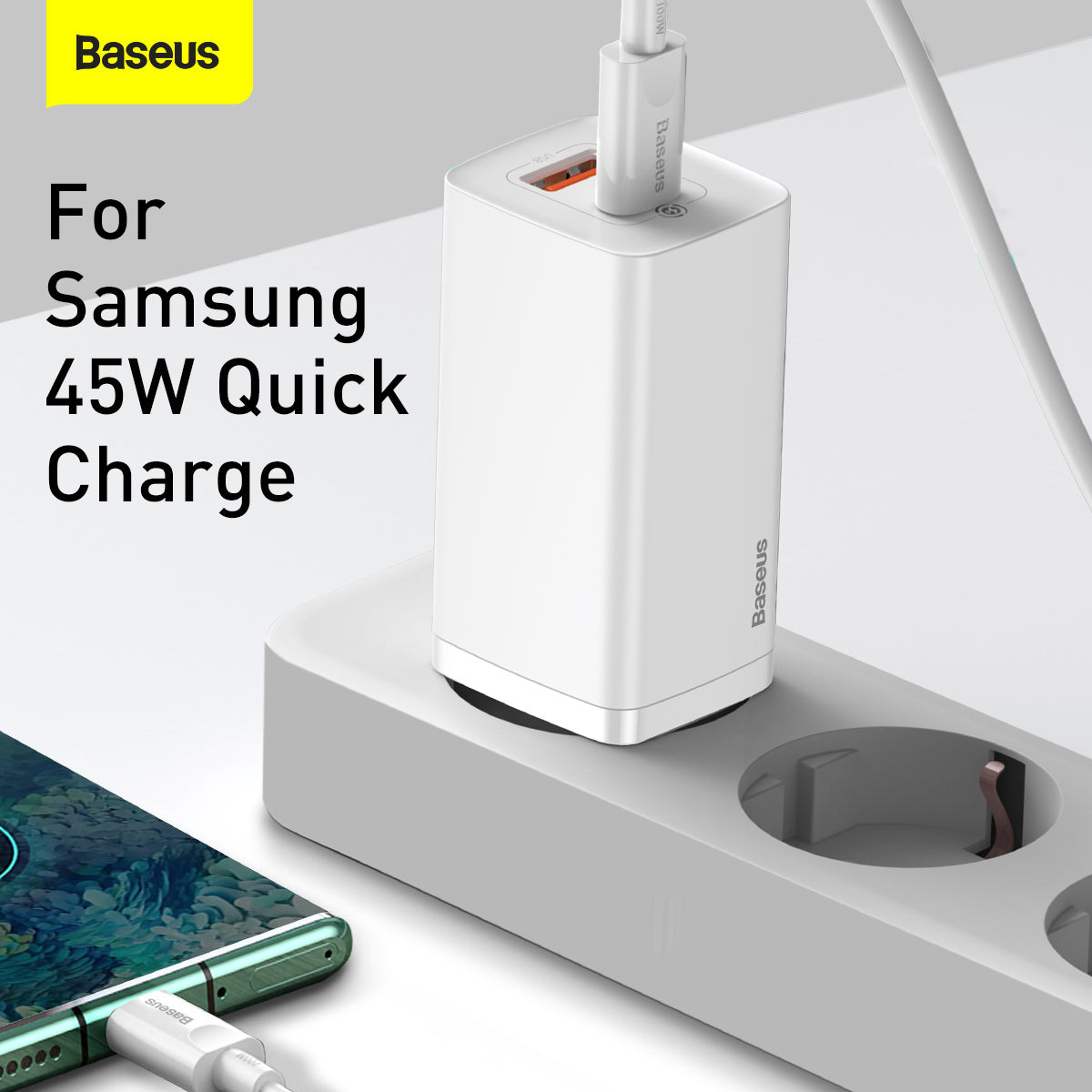 Φορτιστής δικτύου Baseus GaN2 Lite, 65W, 3A, 1 x USB-A - 1 x USB-C, Λευκό CCGAN2L-B02 