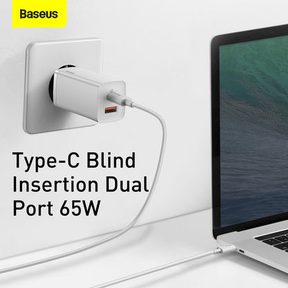 Φορτιστής δικτύου Baseus GaN2 Lite, 65W, 3A, 1 x USB-A - 1 x USB-C, Λευκό CCGAN2L-B02 