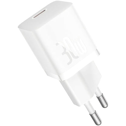 Φορτιστής δικτύου Baseus GaN GaN Mini 1C, 30W, 3A, 1 x USB-C, λευκό CCGN070502