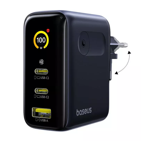 Φορτιστής Δικτύου Baseus PicoGo AE21 Display, 100W, 5A, 1 x USB-A - 2 x USB-C, Μαύρο E0121B00