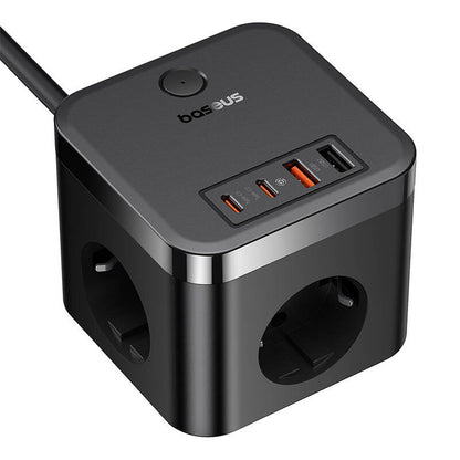 Φορτιστής δικτύου Baseus PowerCombo Cube, 30W, 3A, 2 x USB-A - 2 x USB-C - 3 x Schuko, Μαύρο E00066400117-00 