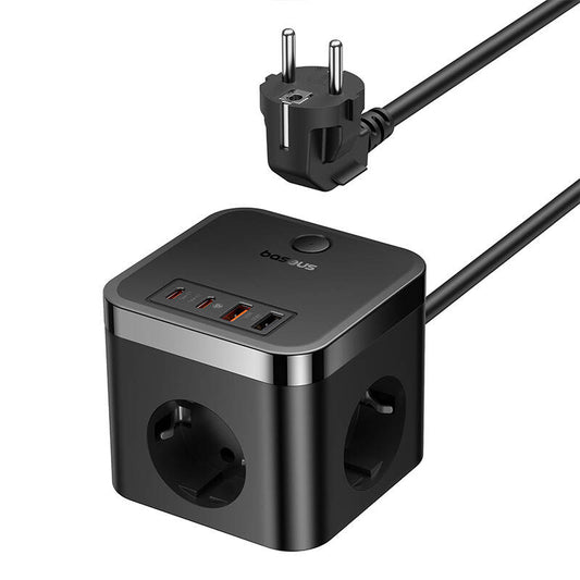 Φορτιστής δικτύου Baseus PowerCombo Cube, 30W, 3A, 2 x USB-A - 2 x USB-C - 3 x Schuko, Μαύρο E00066400117-00