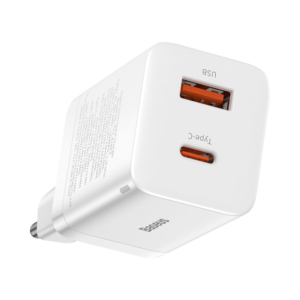 Φορτιστής δικτύου Baseus Super Si Pro, 30W, 3A, 1 x USB-A - 1 x USB-C, λευκό CCSUPP-E02