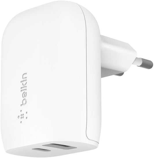Φορτιστής Δικτύου Belkin BoostCharge Dual, 37W, 3A, 1 x USB-A - x USB-C, Λευκός WCB007vfWH